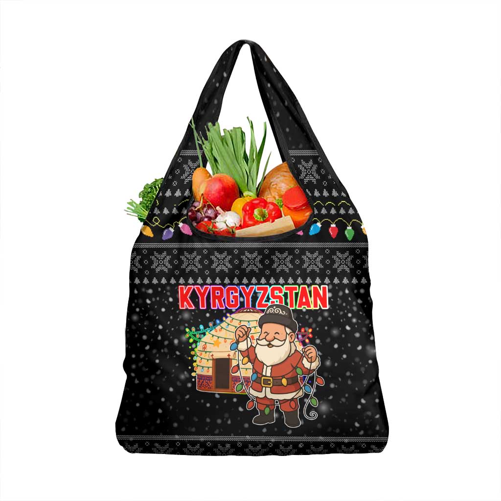 Kyrgyzstan Christmas Grocery Bag with Santa Decorating Yurt Colorful Lights Snowflakes and National - Wonder Print Shop