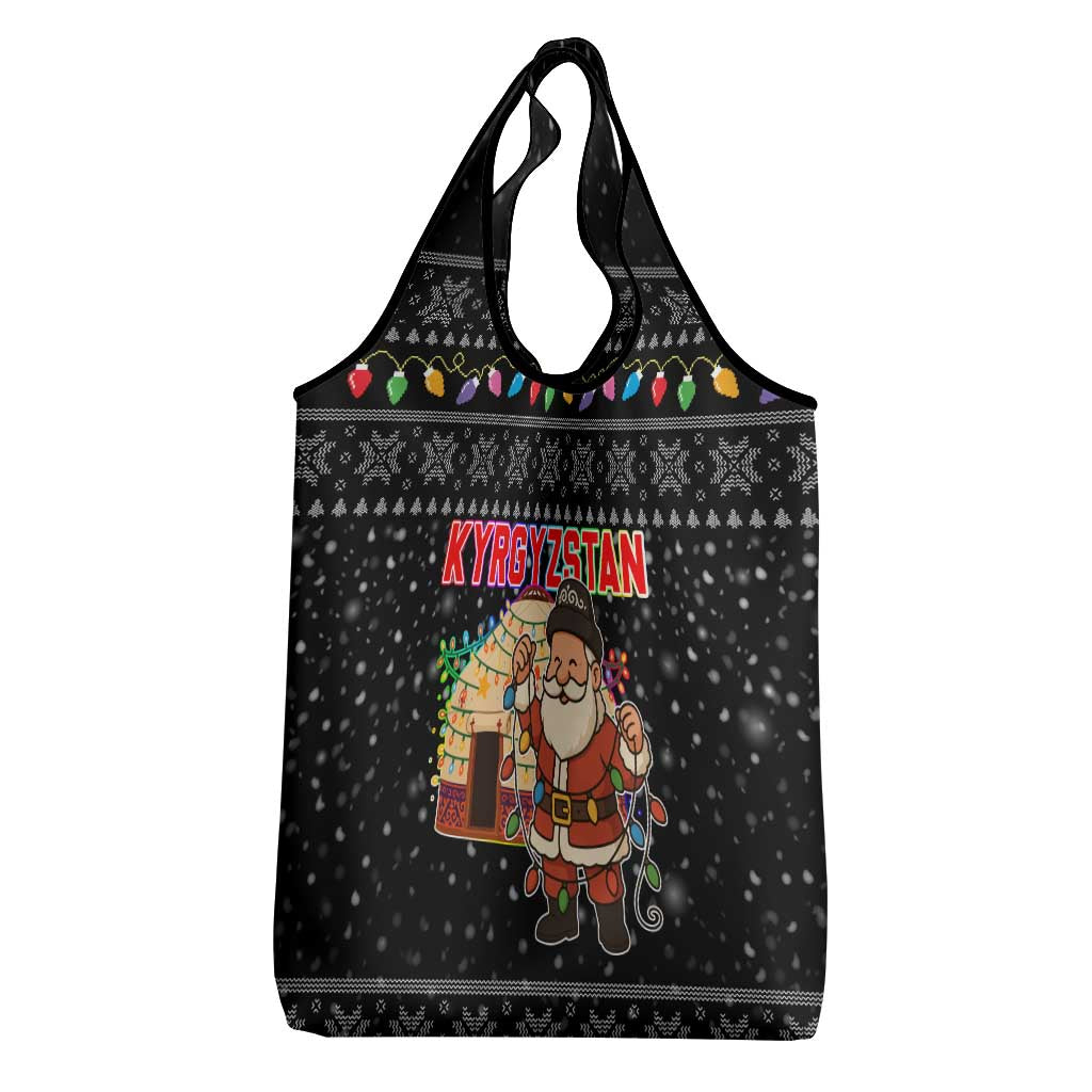 Kyrgyzstan Christmas Grocery Bag with Santa Decorating Yurt Colorful Lights Snowflakes and National - Wonder Print Shop