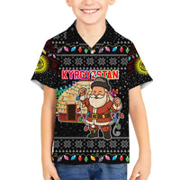 Kyrgyzstan Christmas Hawaiian Shirt with Santa Decorating Yurt Colorful Lights Snowflakes and National - Wonder Print Shop