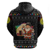 Kyrgyzstan Christmas Hoodie with Santa Decorating Yurt Colorful Lights Snowflakes and National - Wonder Print Shop