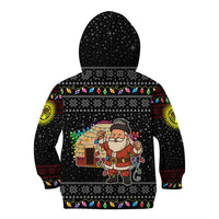 Kyrgyzstan Christmas Kid Hoodie with Santa Decorating Yurt Colorful Lights Snowflakes and National - Wonder Print Shop
