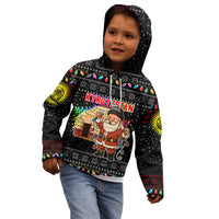Kyrgyzstan Christmas Kid Hoodie with Santa Decorating Yurt Colorful Lights Snowflakes and National - Wonder Print Shop
