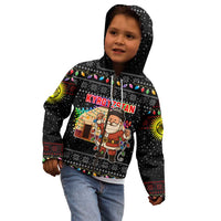 Kyrgyzstan Christmas Kid Hoodie with Santa Decorating Yurt Colorful Lights Snowflakes and National - Wonder Print Shop