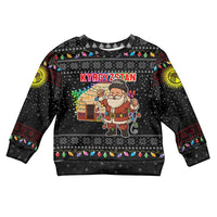 Kyrgyzstan Christmas Kid Ugly Christmas Sweater with Santa Decorating Yurt Colorful Lights Snowflakes and National - Wonder Print Shop