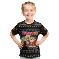 Kyrgyzstan Christmas Kid T Shirt with Santa Decorating Yurt Colorful Lights Snowflakes and National - Wonder Print Shop