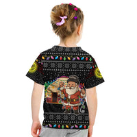 Kyrgyzstan Christmas Kid T Shirt with Santa Decorating Yurt Colorful Lights Snowflakes and National - Wonder Print Shop