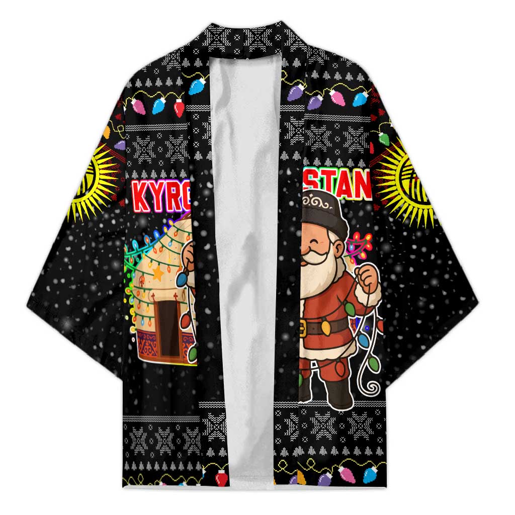 Kyrgyzstan Christmas Kimono with Santa Decorating Yurt Colorful Lights Snowflakes and National - Wonder Print Shop