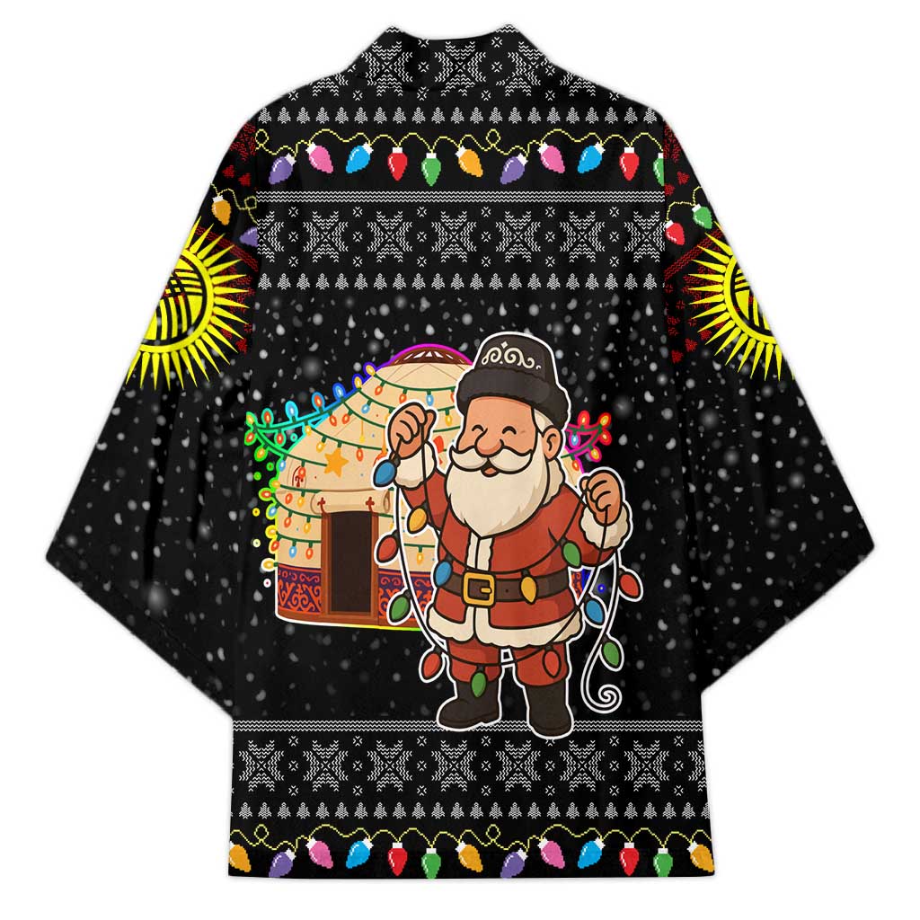 Kyrgyzstan Christmas Kimono with Santa Decorating Yurt Colorful Lights Snowflakes and National - Wonder Print Shop