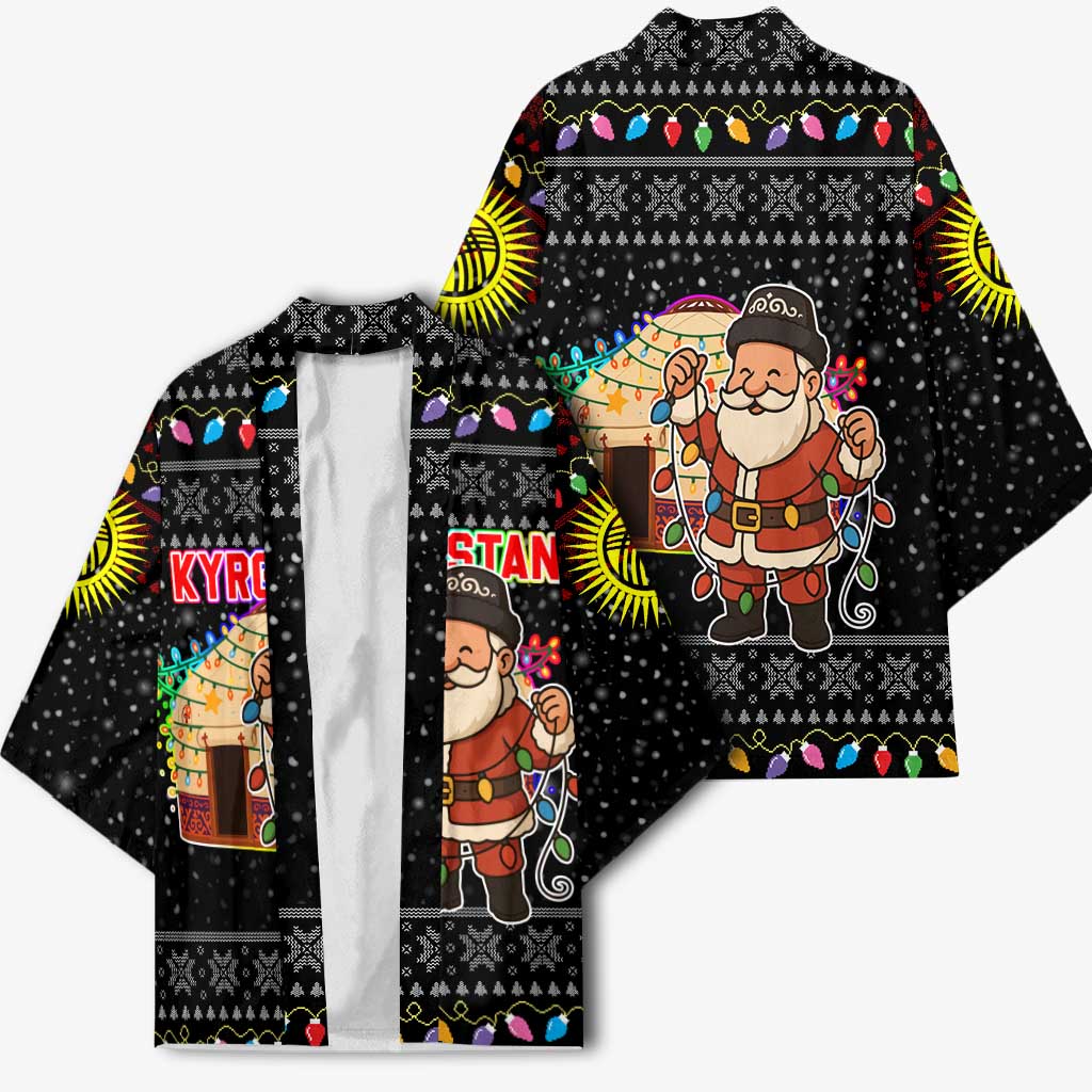 Kyrgyzstan Christmas Kimono with Santa Decorating Yurt Colorful Lights Snowflakes and National - Wonder Print Shop