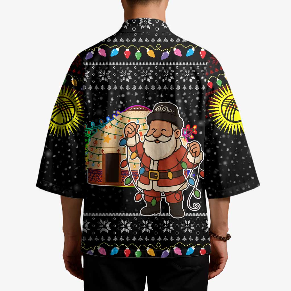 Kyrgyzstan Christmas Kimono with Santa Decorating Yurt Colorful Lights Snowflakes and National - Wonder Print Shop