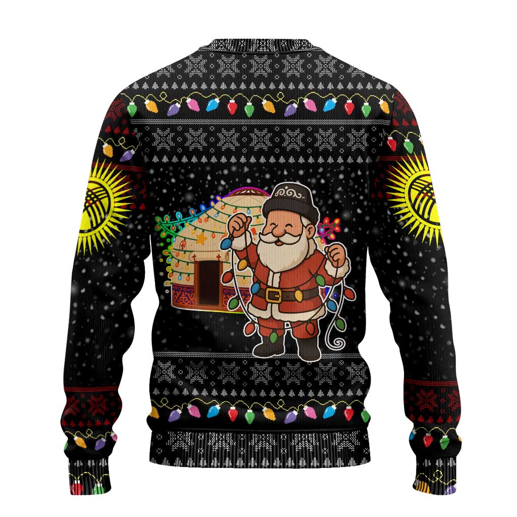 Kyrgyzstan Christmas Ugly Christmas Sweater with Santa Decorating Yurt Colorful Lights Snowflakes and National - Wonder Print Shop