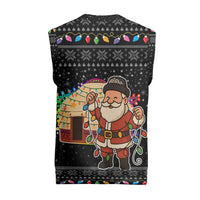 Kyrgyzstan Christmas Knitted V-Neck Vest with Santa Decorating Yurt Colorful Lights Snowflakes and National - Wonder Print Shop