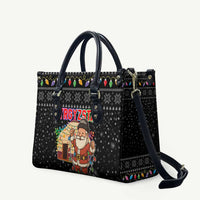 Kyrgyzstan Christmas Leather Bag with Santa Decorating Yurt Colorful Lights Snowflakes and National - Wonder Print Shop