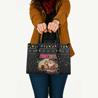 Kyrgyzstan Christmas Leather Bag with Santa Decorating Yurt Colorful Lights Snowflakes and National - Wonder Print Shop