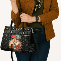 Kyrgyzstan Christmas Leather Bag with Santa Decorating Yurt Colorful Lights Snowflakes and National - Wonder Print Shop