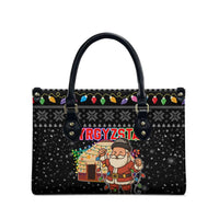 Kyrgyzstan Christmas Leather Bag with Santa Decorating Yurt Colorful Lights Snowflakes and National - Wonder Print Shop