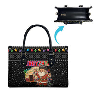 Kyrgyzstan Christmas Leather Bag with Santa Decorating Yurt Colorful Lights Snowflakes and National - Wonder Print Shop