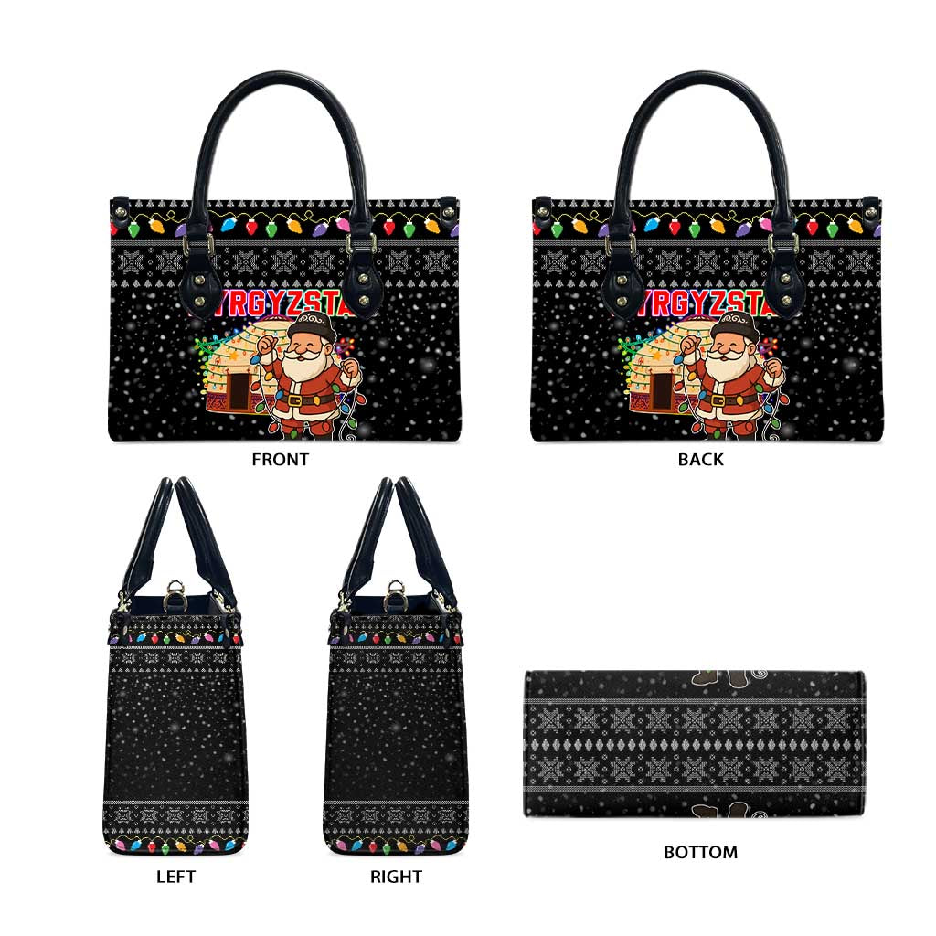 Kyrgyzstan Christmas Leather Bag with Santa Decorating Yurt Colorful Lights Snowflakes and National - Wonder Print Shop