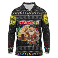Kyrgyzstan Christmas Long Sleeve Polo Shirt with Santa Decorating Yurt Colorful Lights Snowflakes and National - Wonder Print Shop