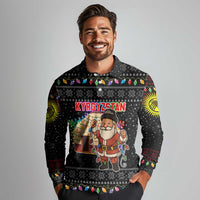 Kyrgyzstan Christmas Long Sleeve Polo Shirt with Santa Decorating Yurt Colorful Lights Snowflakes and National - Wonder Print Shop