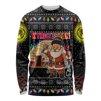 Kyrgyzstan Christmas Long Sleeve Shirt with Santa Decorating Yurt Colorful Lights Snowflakes and National - Wonder Print Shop