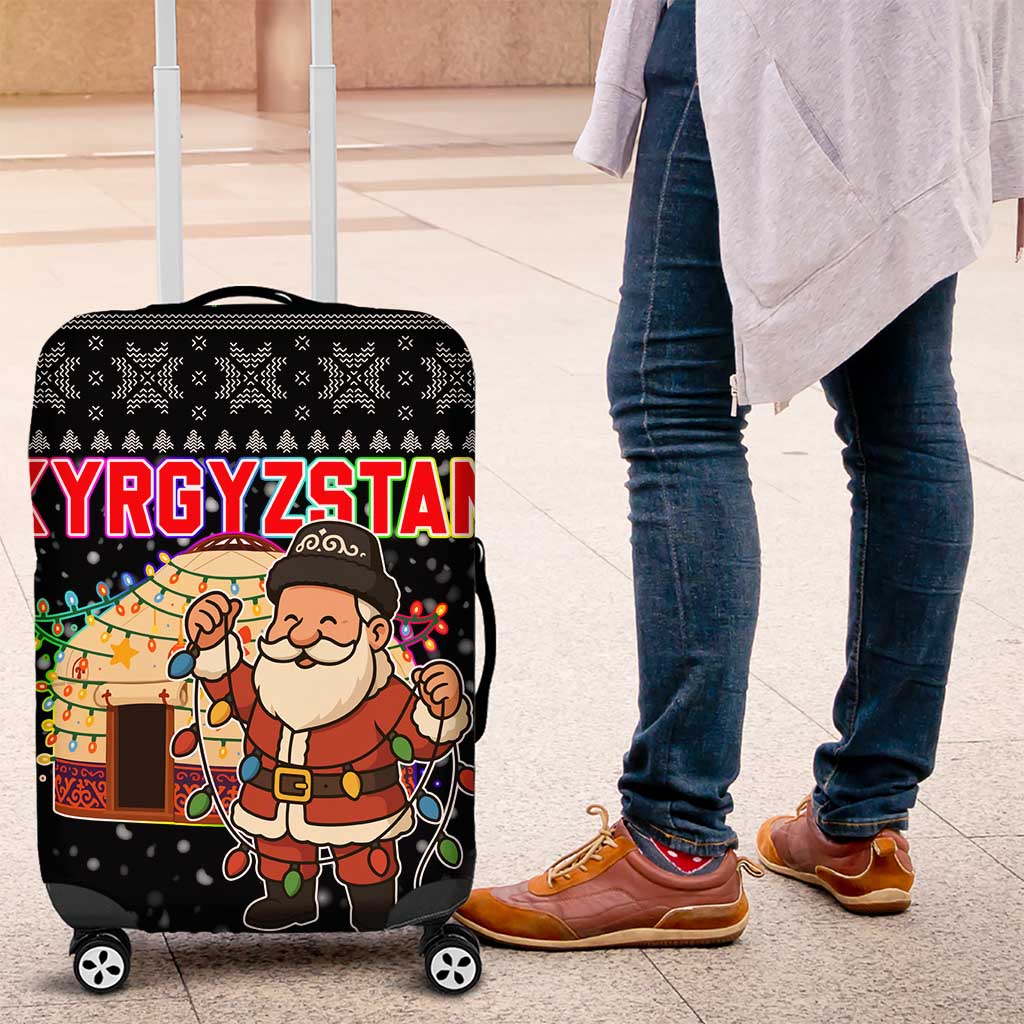 Kyrgyzstan Christmas Luggage Cover with Santa Decorating Yurt Colorful Lights Snowflakes and National - Wonder Print Shop