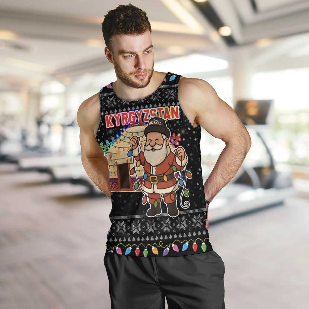 Kyrgyzstan Christmas Men Tank Top with Santa Decorating Yurt Colorful Lights Snowflakes and National - Wonder Print Shop