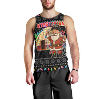 Kyrgyzstan Christmas Men Tank Top with Santa Decorating Yurt Colorful Lights Snowflakes and National - Wonder Print Shop