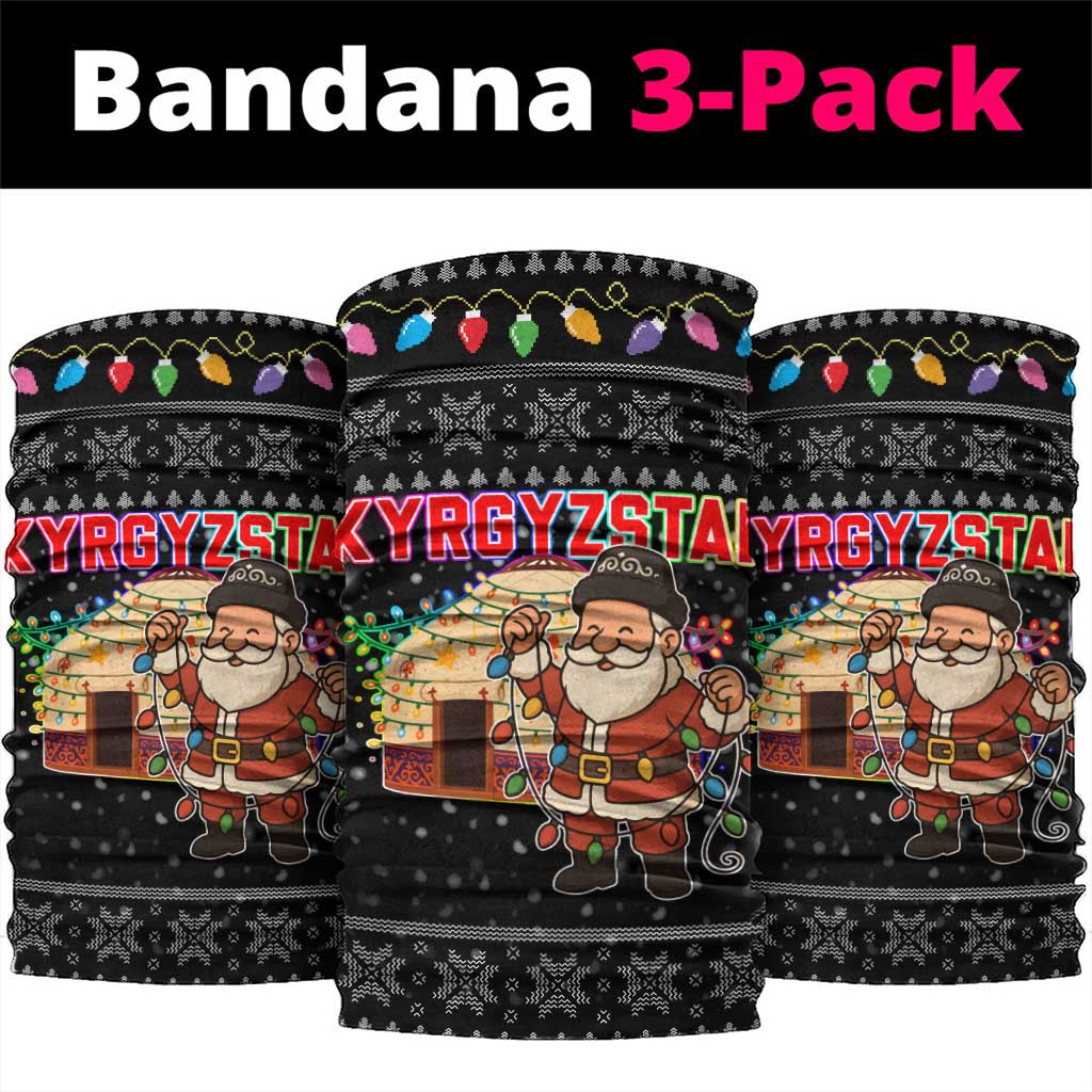 Kyrgyzstan Christmas Neck Gaiter with Santa Decorating Yurt Colorful Lights Snowflakes and National - Wonder Print Shop