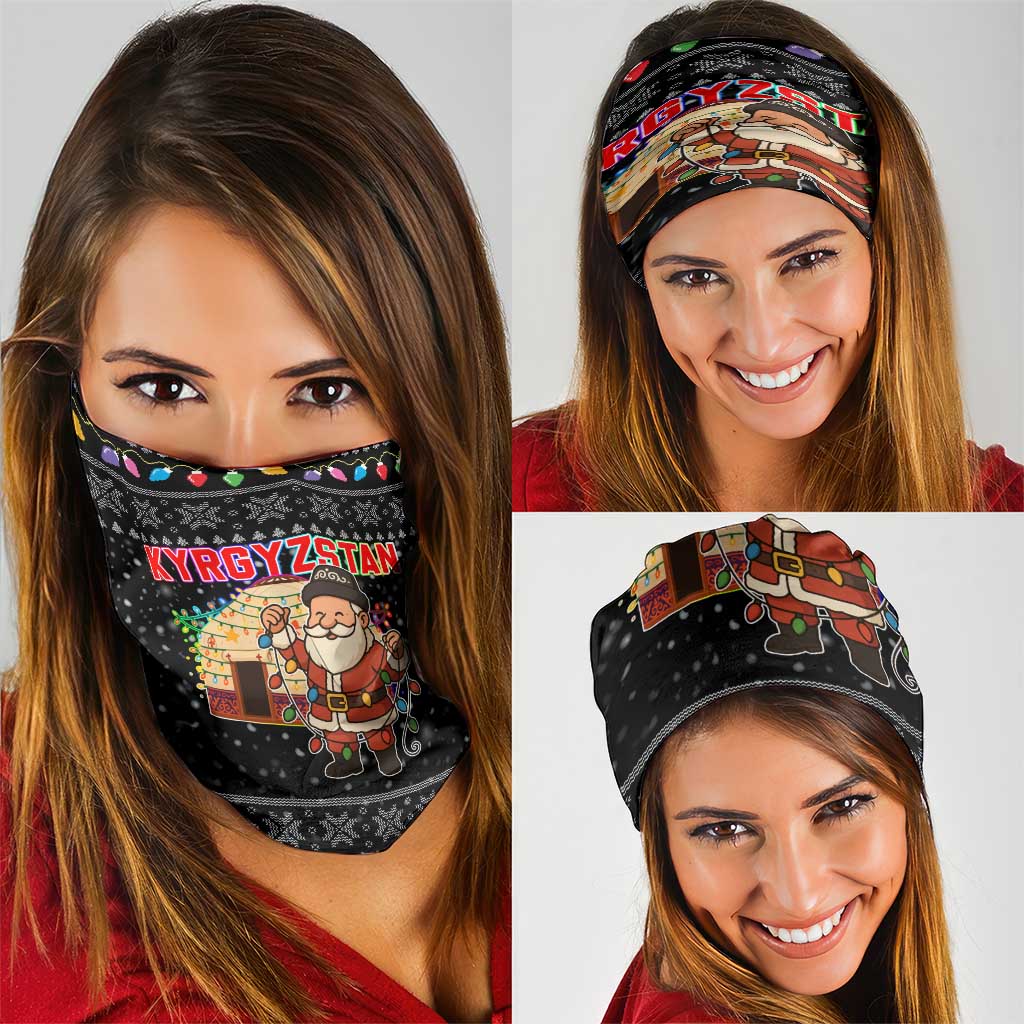 Kyrgyzstan Christmas Neck Gaiter with Santa Decorating Yurt Colorful Lights Snowflakes and National - Wonder Print Shop