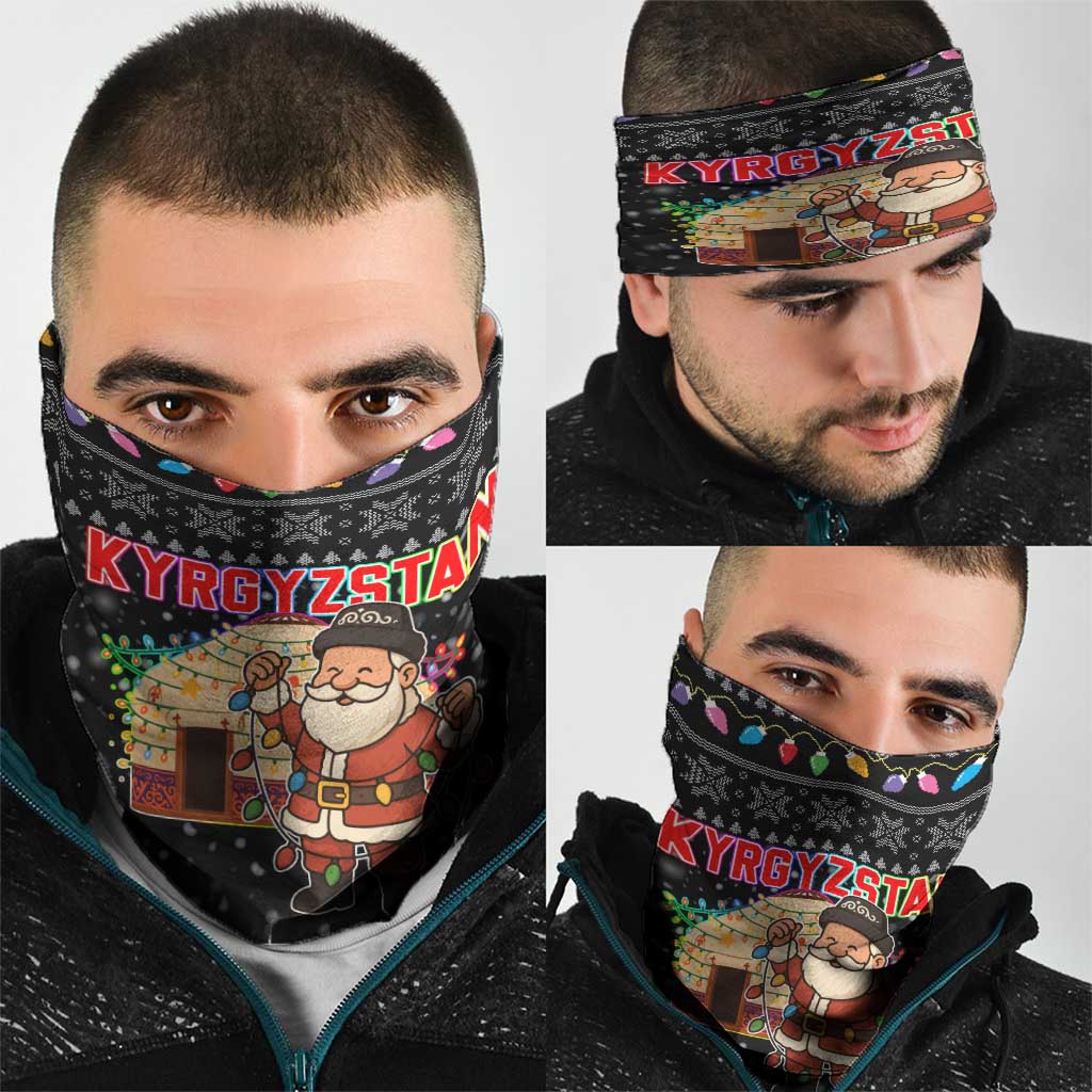 Kyrgyzstan Christmas Neck Gaiter with Santa Decorating Yurt Colorful Lights Snowflakes and National - Wonder Print Shop