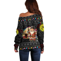Kyrgyzstan Christmas Off Shoulder Sweater with Santa Decorating Yurt Colorful Lights Snowflakes and National - Wonder Print Shop