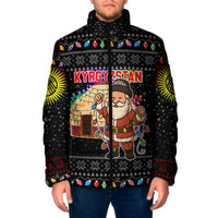 Kyrgyzstan Christmas Padded Jacket with Santa Decorating Yurt Colorful Lights Snowflakes and National - Wonder Print Shop
