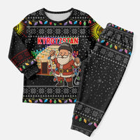 Kyrgyzstan Christmas Pajama Set with Santa Decorating Yurt Colorful Lights Snowflakes and National - Wonder Print Shop