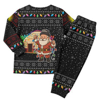 Kyrgyzstan Christmas Pajama Set with Santa Decorating Yurt Colorful Lights Snowflakes and National - Wonder Print Shop