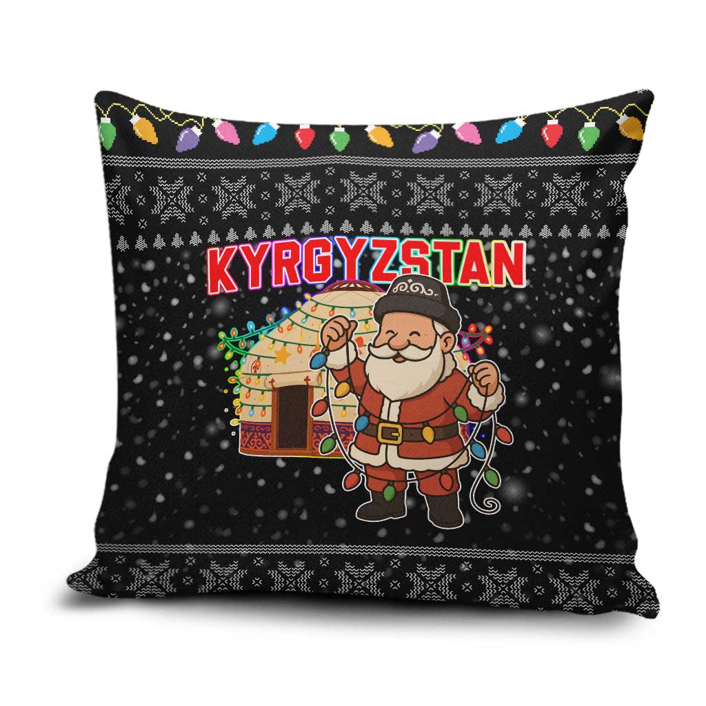 Kyrgyzstan Christmas Pillow Cover with Santa Decorating Yurt Colorful Lights Snowflakes and National - Wonder Print Shop