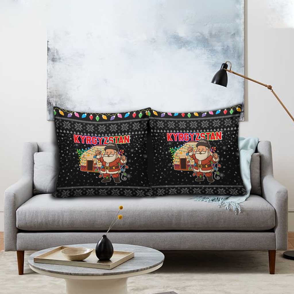 Kyrgyzstan Christmas Pillow Cover with Santa Decorating Yurt Colorful Lights Snowflakes and National - Wonder Print Shop