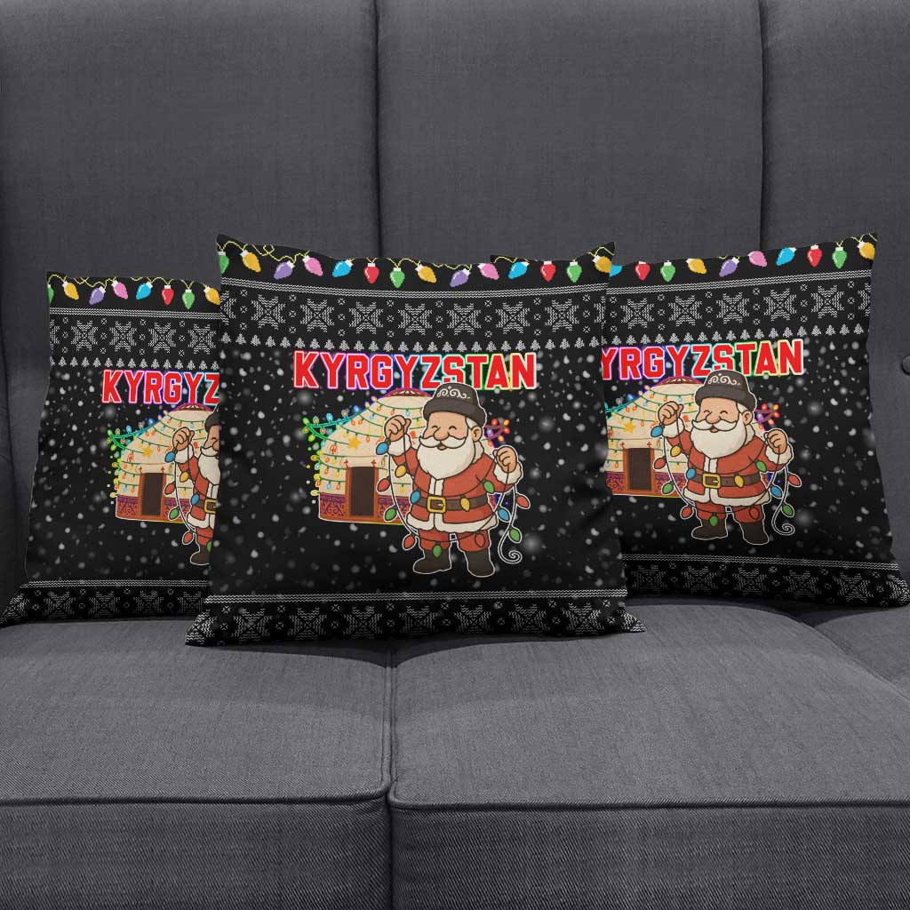 Kyrgyzstan Christmas Pillow Cover with Santa Decorating Yurt Colorful Lights Snowflakes and National - Wonder Print Shop