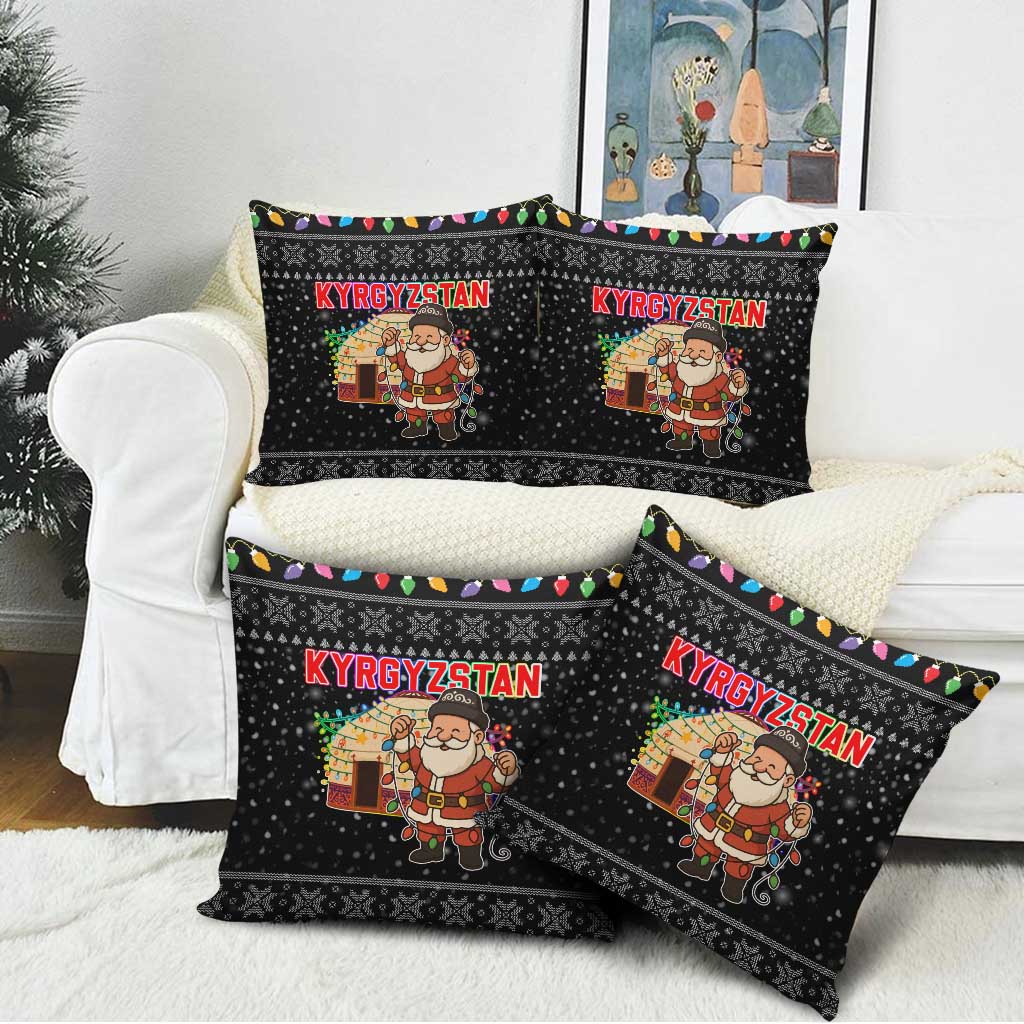 Kyrgyzstan Christmas Pillow Cover with Santa Decorating Yurt Colorful Lights Snowflakes and National - Wonder Print Shop