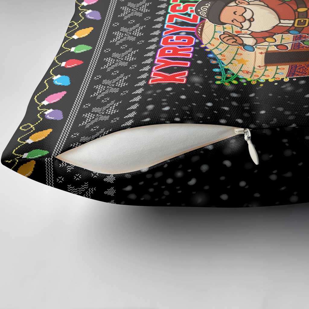 Kyrgyzstan Christmas Pillow Cover with Santa Decorating Yurt Colorful Lights Snowflakes and National - Wonder Print Shop