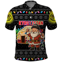 Kyrgyzstan Christmas Polo Shirt with Santa Decorating Yurt Colorful Lights Snowflakes and National - Wonder Print Shop