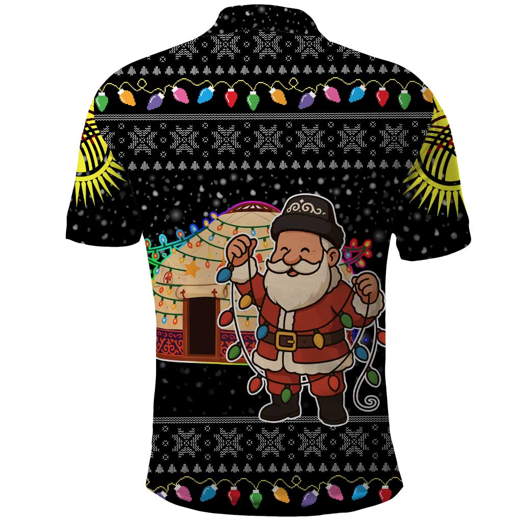 Kyrgyzstan Christmas Polo Shirt with Santa Decorating Yurt Colorful Lights Snowflakes and National - Wonder Print Shop