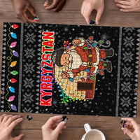 Kyrgyzstan Christmas Puzzle with Santa Decorating Yurt Colorful Lights Snowflakes and National - Wonder Print Shop
