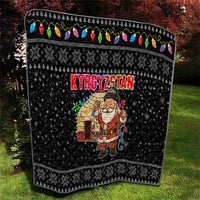 Kyrgyzstan Christmas Quilt with Santa Decorating Yurt Colorful Lights Snowflakes and National - Wonder Print Shop