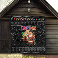 Kyrgyzstan Christmas Quilt with Santa Decorating Yurt Colorful Lights Snowflakes and National - Wonder Print Shop