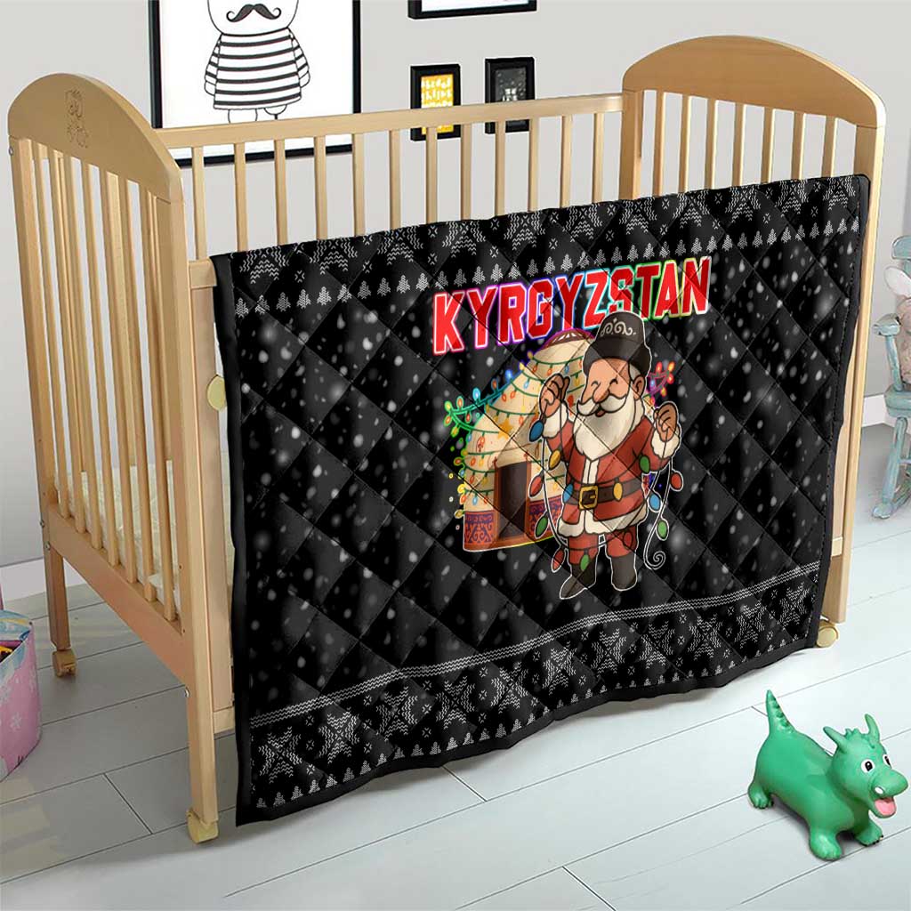 Kyrgyzstan Christmas Quilt with Santa Decorating Yurt Colorful Lights Snowflakes and National - Wonder Print Shop
