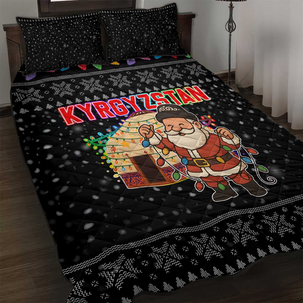 Kyrgyzstan Christmas Quilt Bed Set with Santa Decorating Yurt Colorful Lights Snowflakes and National - Wonder Print Shop