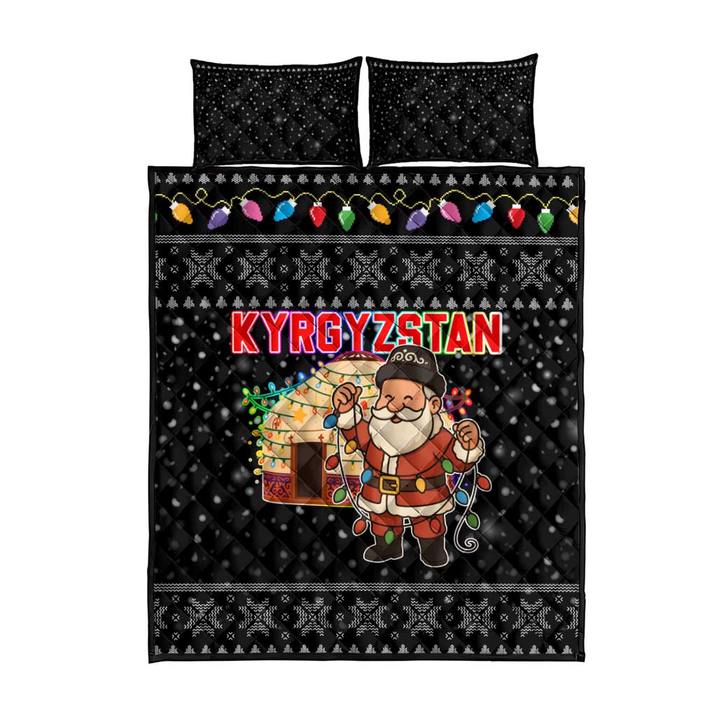 Kyrgyzstan Christmas Quilt Bed Set with Santa Decorating Yurt Colorful Lights Snowflakes and National - Wonder Print Shop