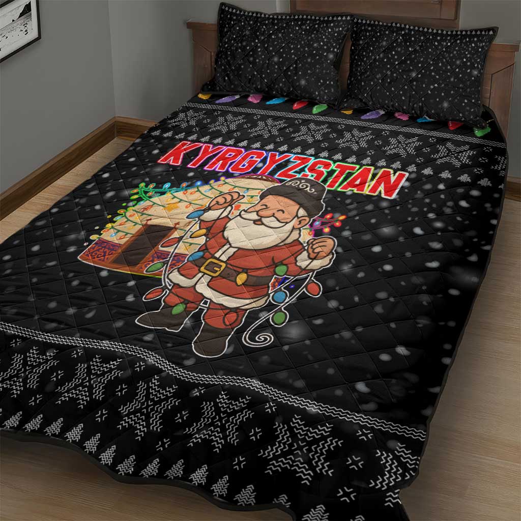 Kyrgyzstan Christmas Quilt Bed Set with Santa Decorating Yurt Colorful Lights Snowflakes and National - Wonder Print Shop