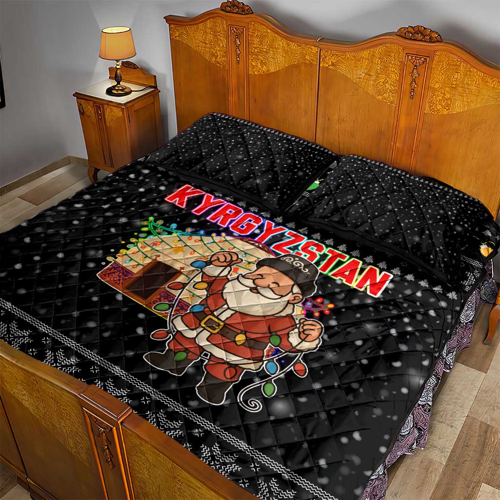 Kyrgyzstan Christmas Quilt Bed Set with Santa Decorating Yurt Colorful Lights Snowflakes and National - Wonder Print Shop